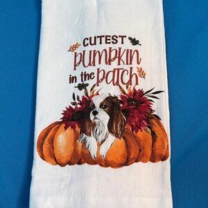 NWT 2 CAVALIER KING CHARLES CUTEST PUMPKIN IN THE PATCH KITCHEN TOWELS 18" X 28"